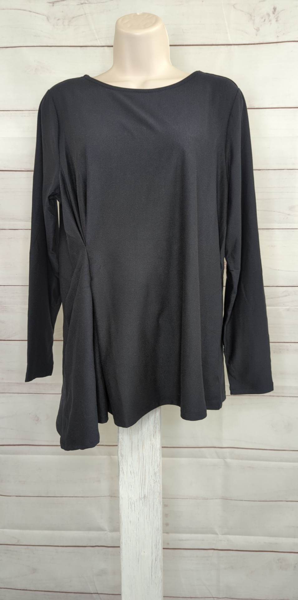 SMALL BLACK A368594 Elizabeth & Clarke Knit Cinched Waist Long-Sleeve Top