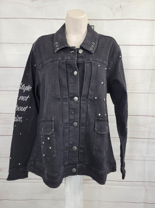 MEDIUM BLACK A375913 Women with Control My Wonder Denim Affirmation Sleeve Jacket