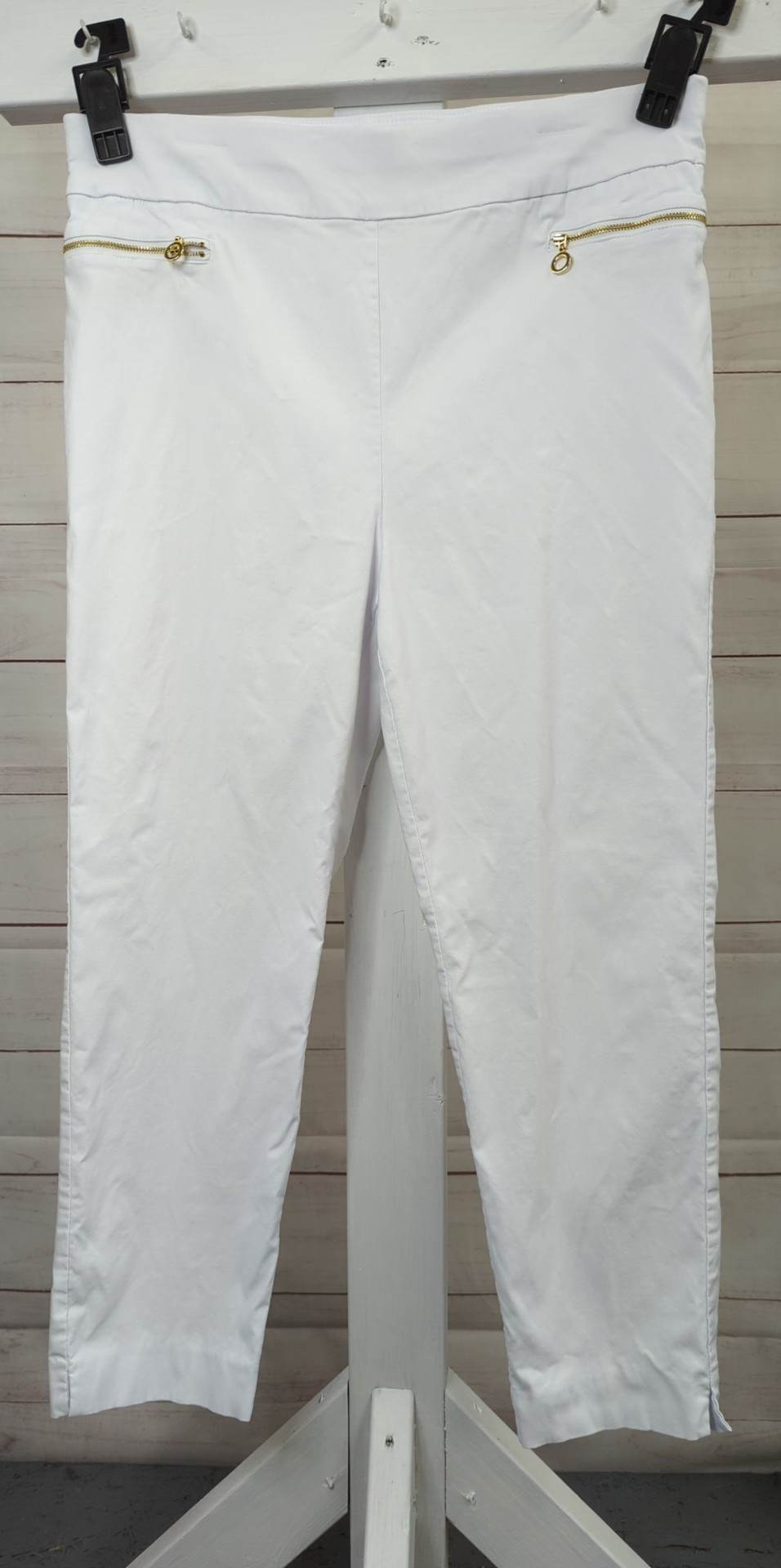 20W WHITE A378570 Susan Graver Regular Ultra Stretch Pull-On Ankle Pants w/Zip Pockets
