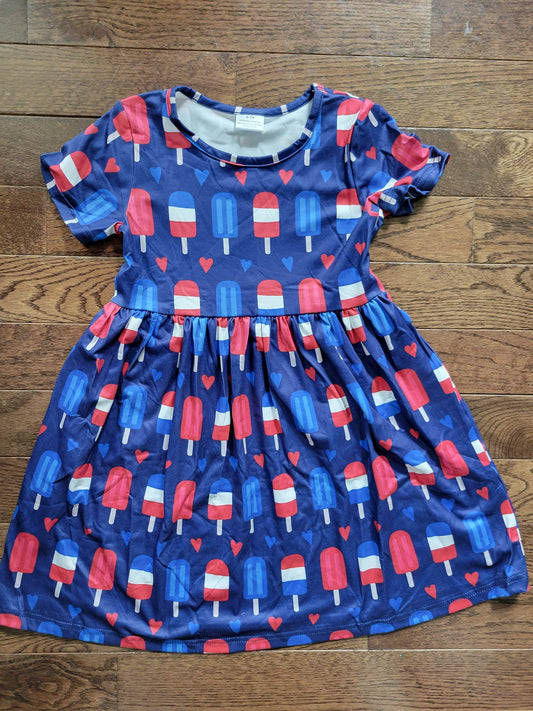 Red, White, & Blue Pop Sickle Dress 6-7 Years Kids Small/Medium