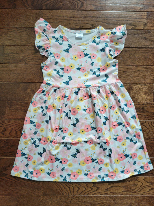 Pink/Yellow Floral Dress 6-7 Years Kids Small/Medium