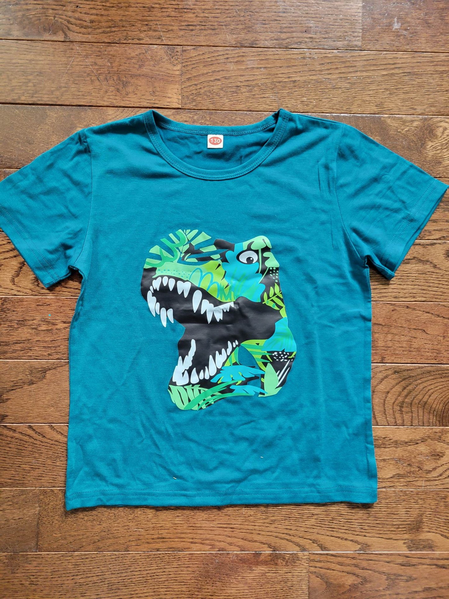 Teal Dino Shirt - Boys 7-8 Years Kids Medium