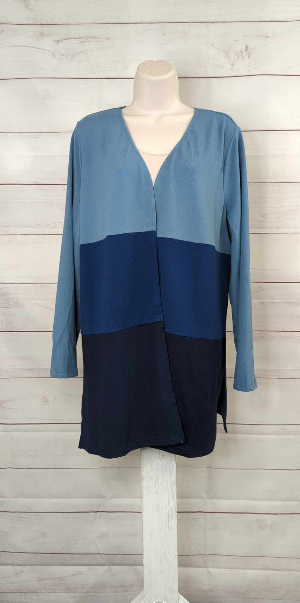 LARGE BLUE A512489 Belle by Kim Gravel Petite Brushed Knit Duster Cardigan