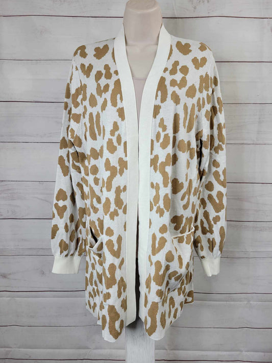 MEDIUM CREAM A520281 Belle by Kim Gravel Regular Animal Intarsia Long Cardigan