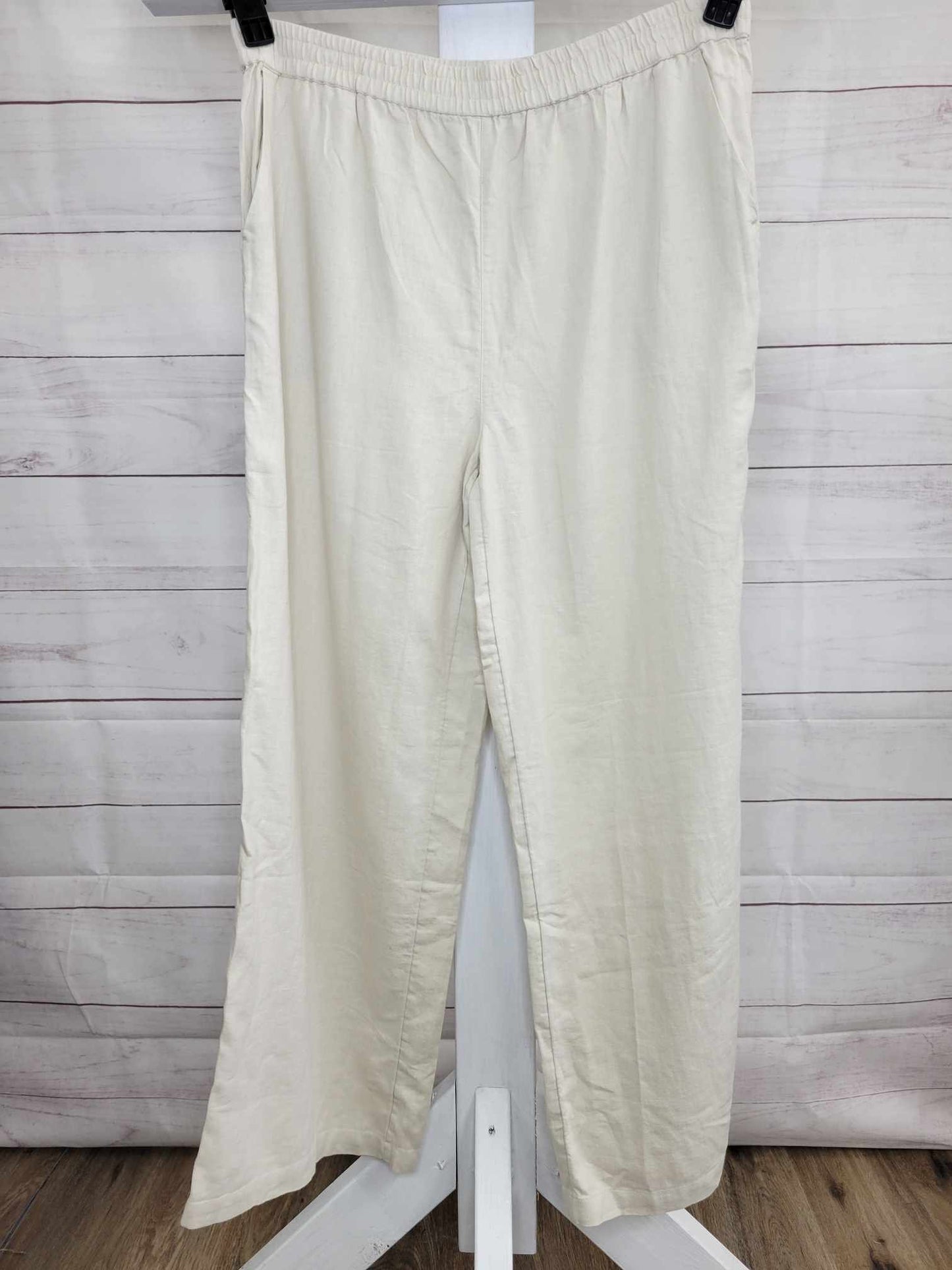 LARGE FLAX A587237 Encore by Idina Menzel Regular Modern Wide Leg Linen Trouser