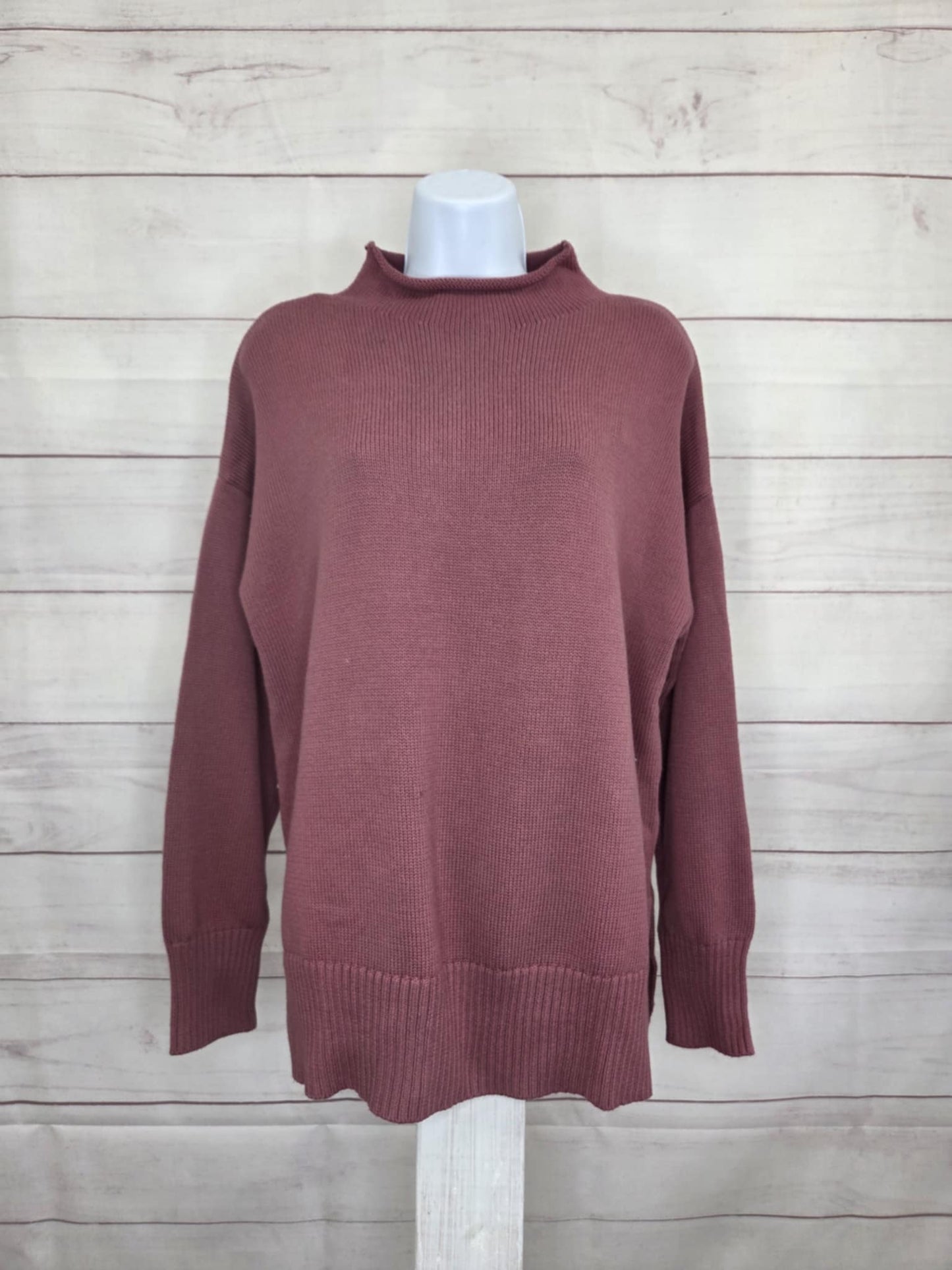 SMALL BERRY A708163 LOGO by Lori Goldstein 100% Cotton Funnel Neck Hi-Low Sweater