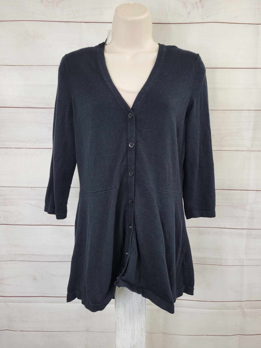 XSMALL BLACK Isaac Mizrahi Live! V-neck Peplum 3/4 Sleeve Cardigan