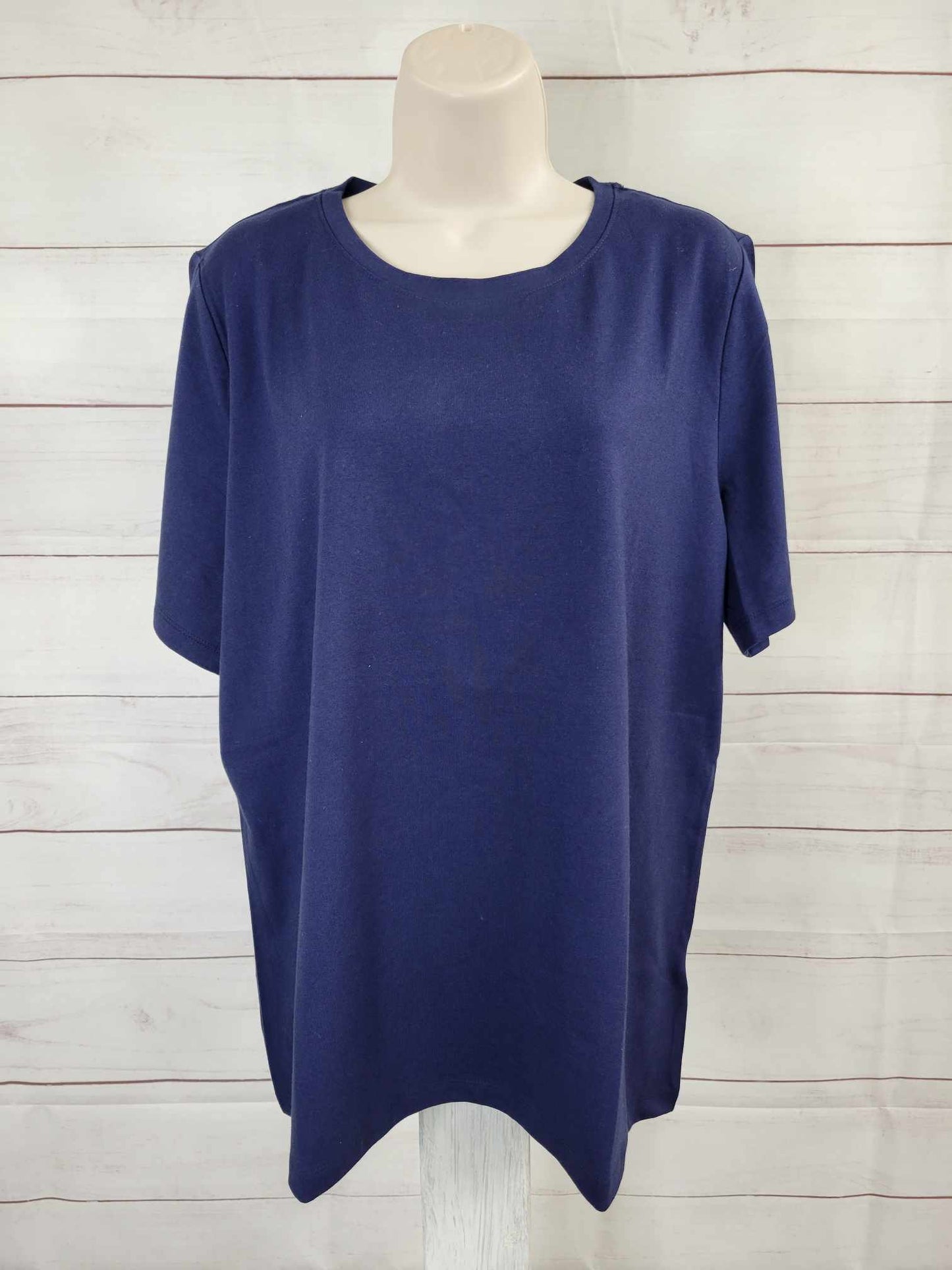 LARGE NAVY A489043 Denim & Co. Perfect Jersey Knit Top