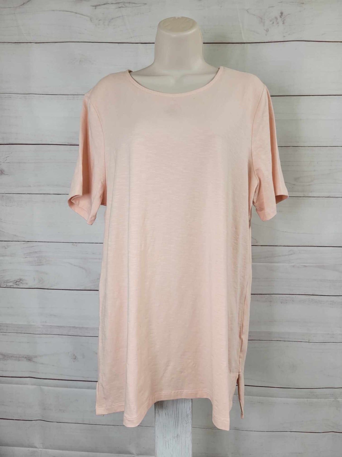 LARGE PALE BLUSH A398858 Denim & Co. Essentials Reg Textured Knit Short-Sleeve Tunic