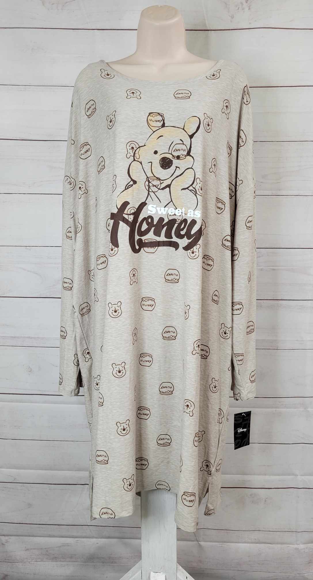 2X POOH BEAR A515406 Character Cozy Jersey Long Sleeve Sleep Dress