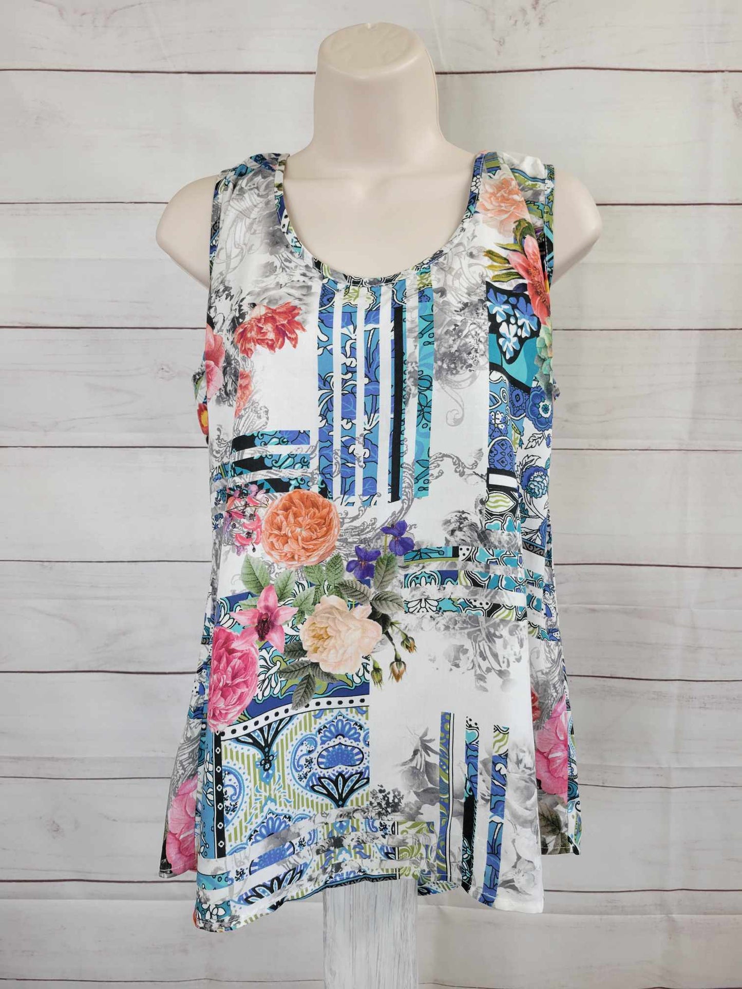 SMALL IVORY A392862 Tolani Collection Tank with Floral Printed Shell