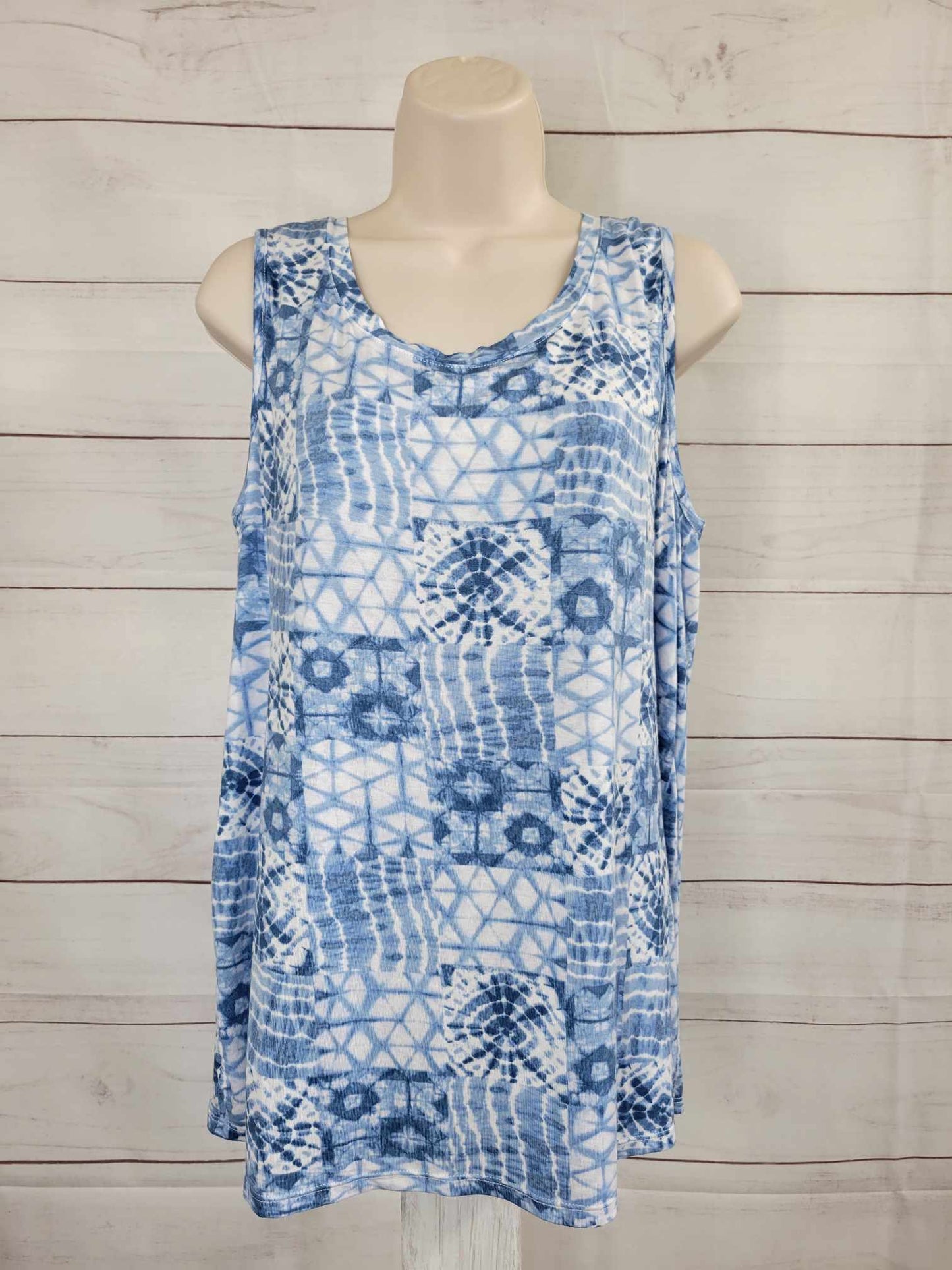 LARGE BLUE PATCHWORK A593298 Cuddl Duds Smooth Jersey Pajama Tank