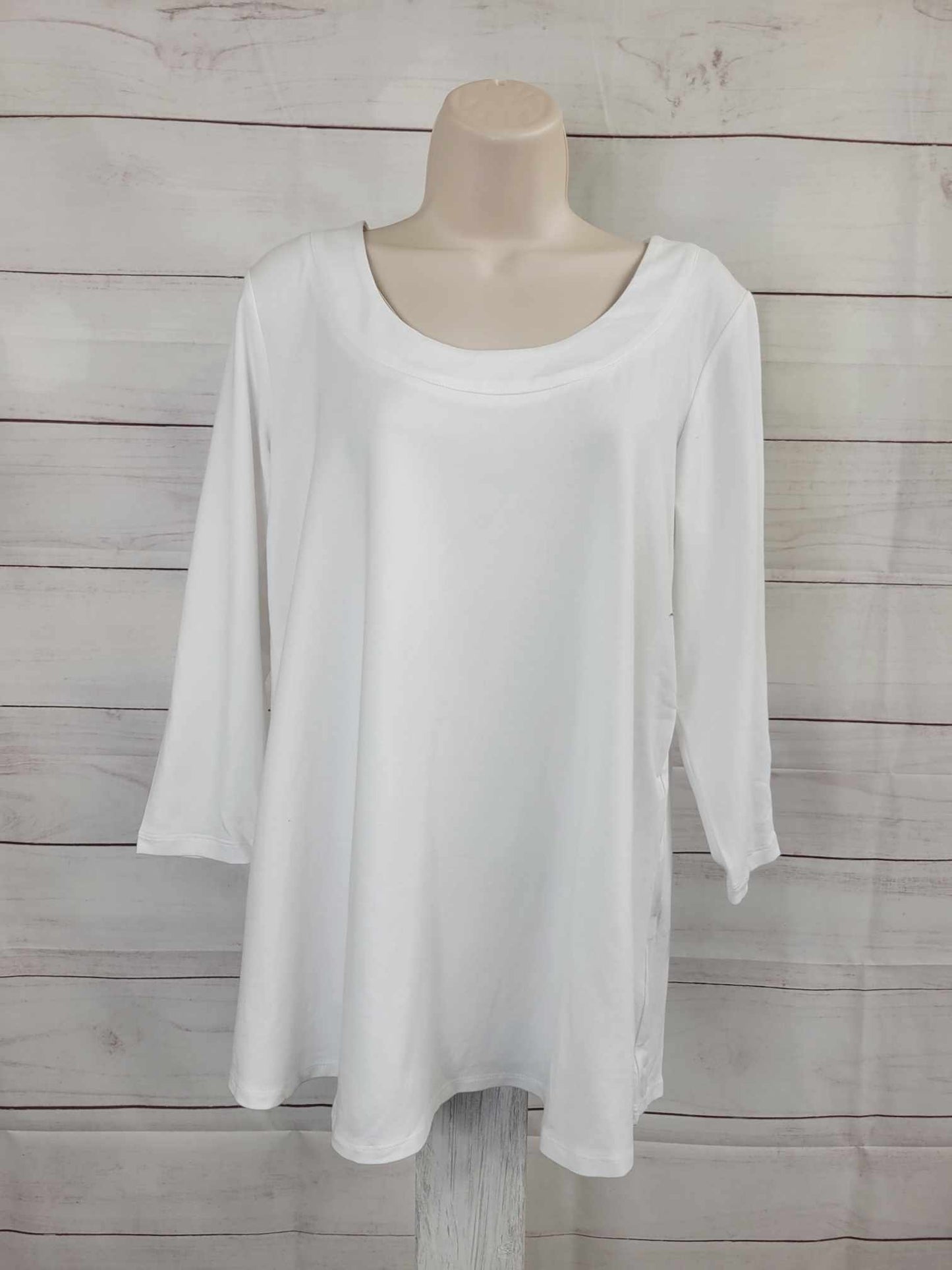 SMALL WHITE A479157 Susan Graver Regular Weekend Essentials Comfy Cotton Tunic