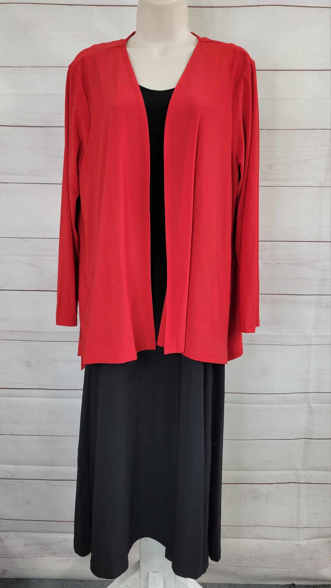 XLARGE RED/BLACK A495944 Attitudes by Renee Petite Como Jersey Midi Dress & Cardigan Set