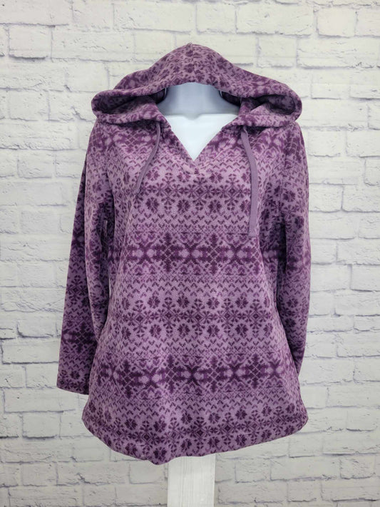 XXSMALL PURPLE A389072 Denim & Co. Printed Fleece Top with Hood