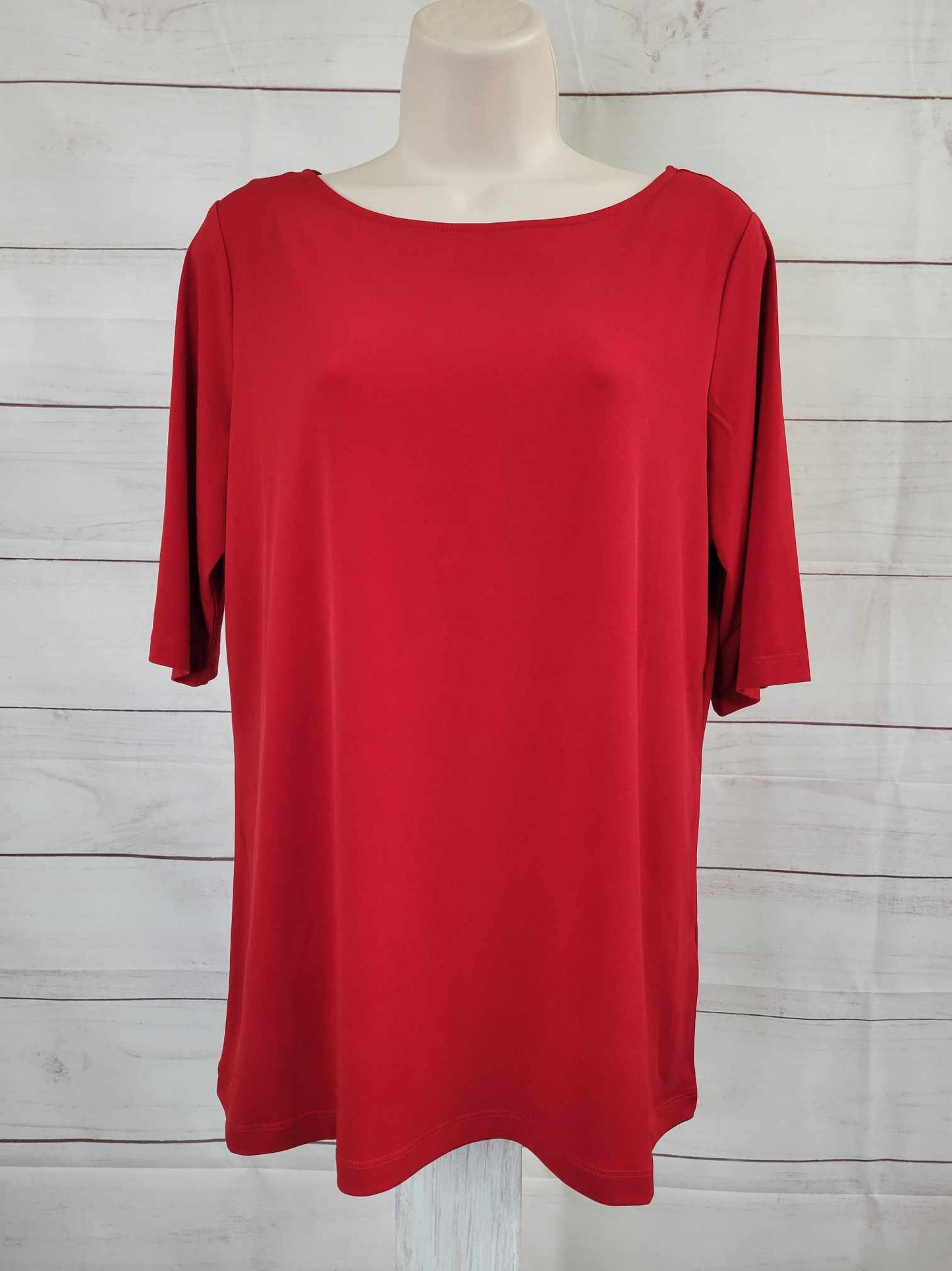 SMALL RED A213063 Susan Graver Essentials Liquid Knit Bateau Neck Top w/Elbow Sleeves