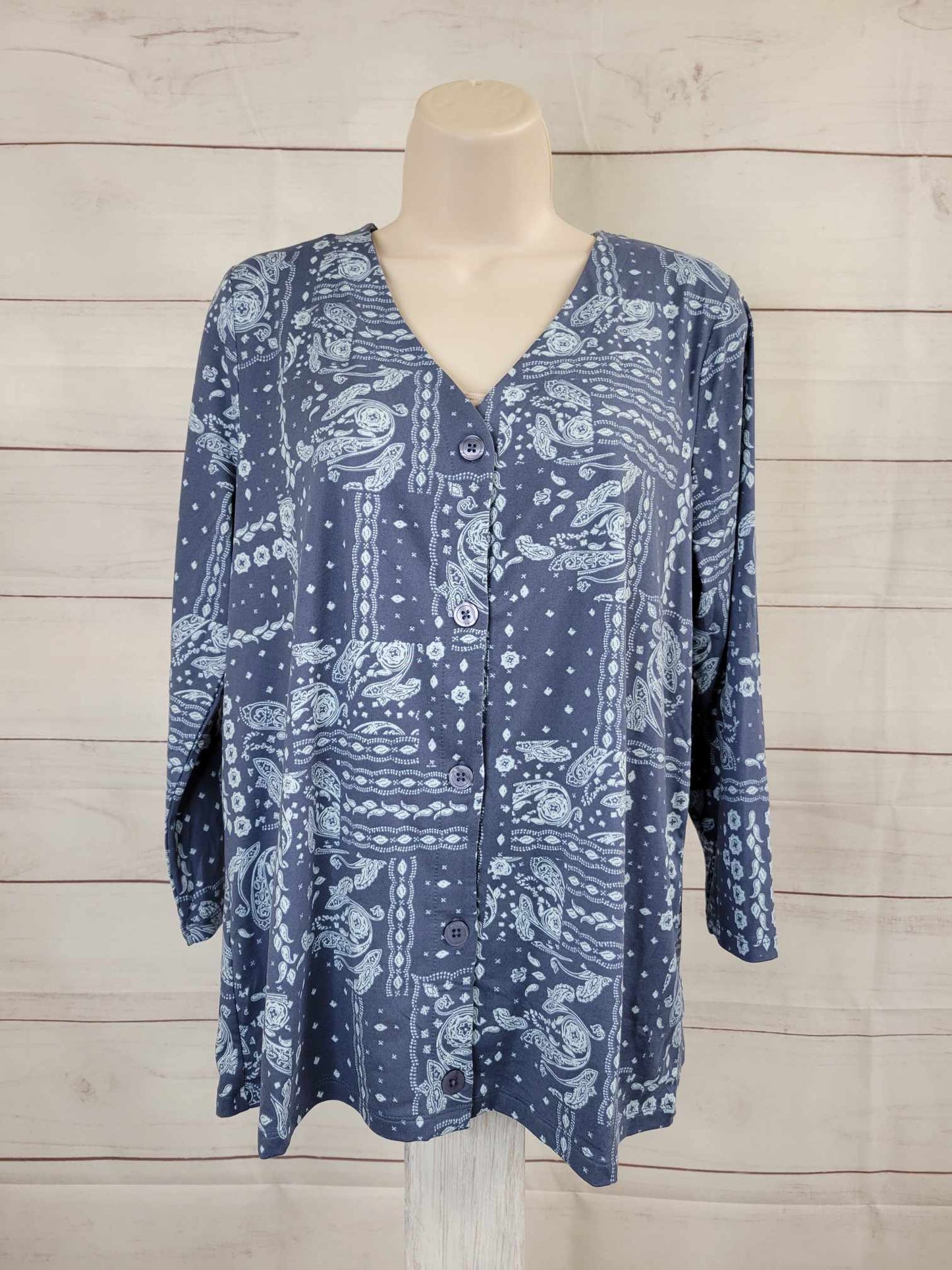 SMALL INDIGO A566994 AnyBody Lush Jersey Button Front Top