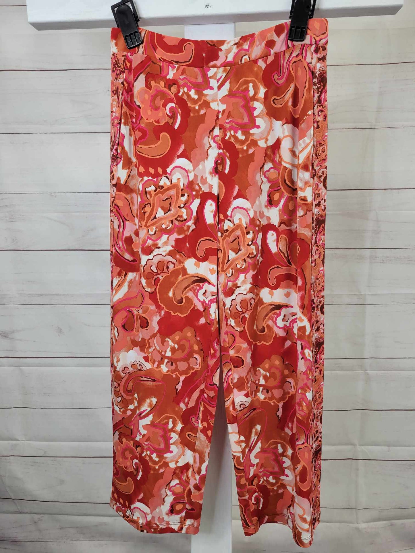 XSMALL CORAL A508749 Susan Graver Regular Printed Liquid Knit Pull-On Crop Pants