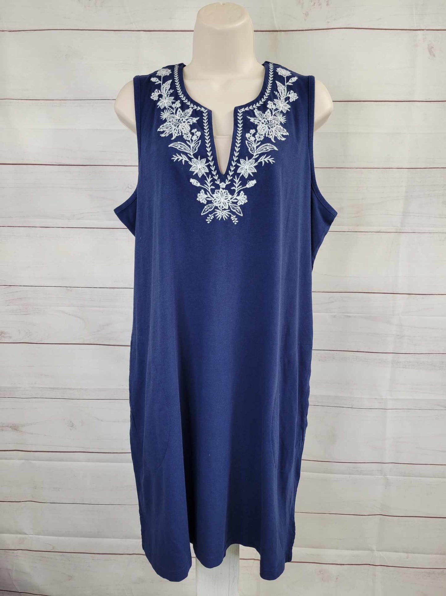 LARGE NAVY A575715 Lands End Petite Sleeveless Swim Cover-Up Dress