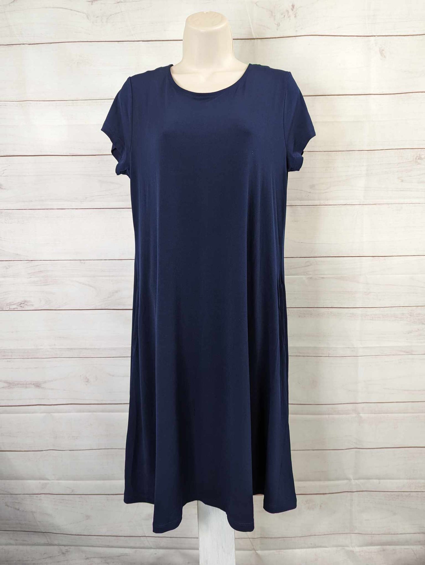 SMALL NAVY A487783 Susan Graver Liquid Knit Cap Sleeve Dress