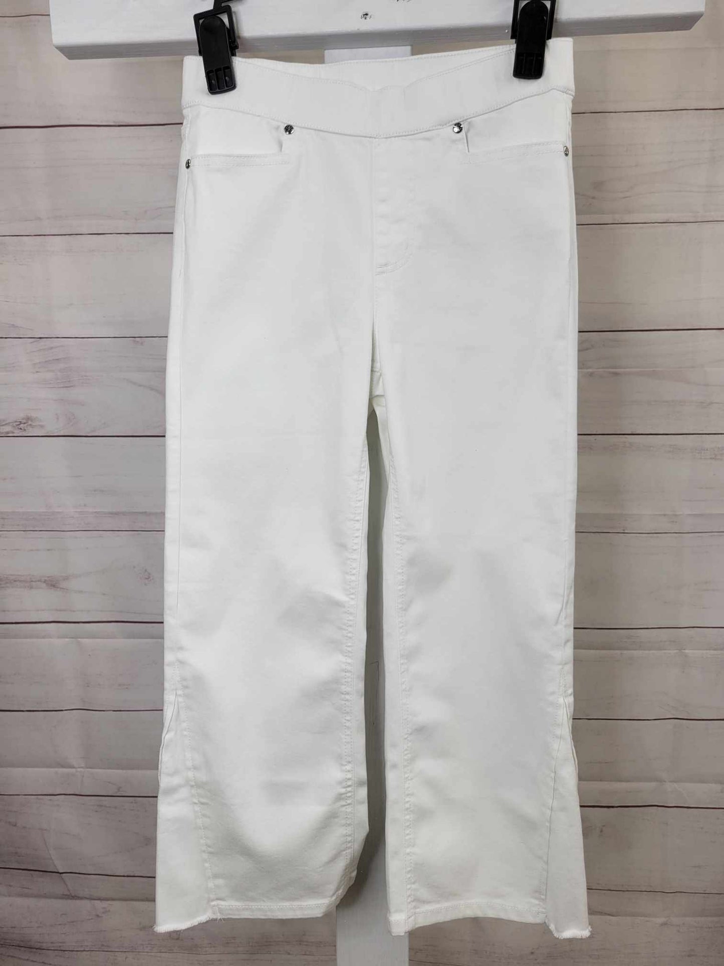 2P WHITE A598278 Isaac Mizrahi Live! Petite White True Denim Crop Wide Leg Jeans