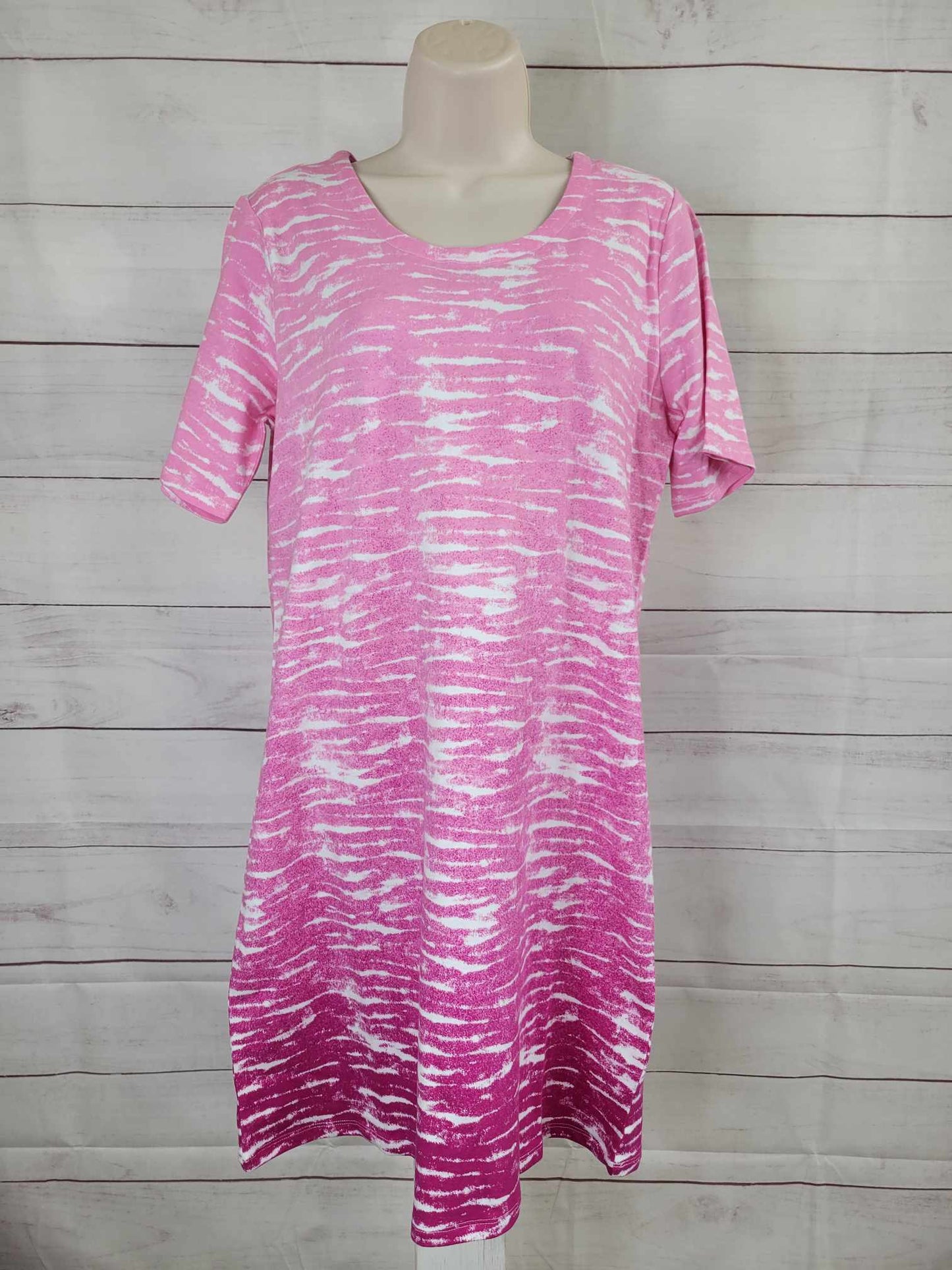 SMALL PINK A392850 Denim & Co. Beach French Terry Ombre T-Shirt Dress