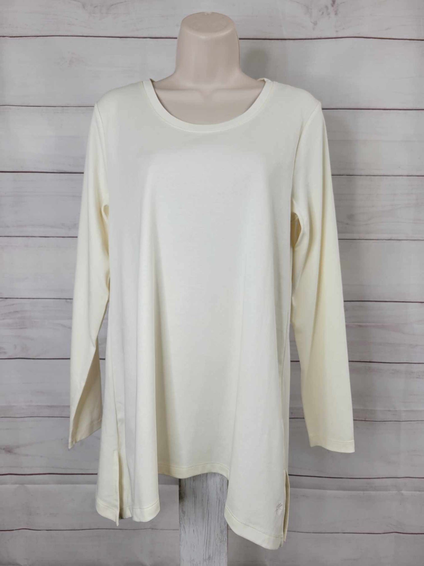 SMALL CREAM A561396 Isaac Mizrahi Live! Essentials Pima Cotton Scoop Neck Top