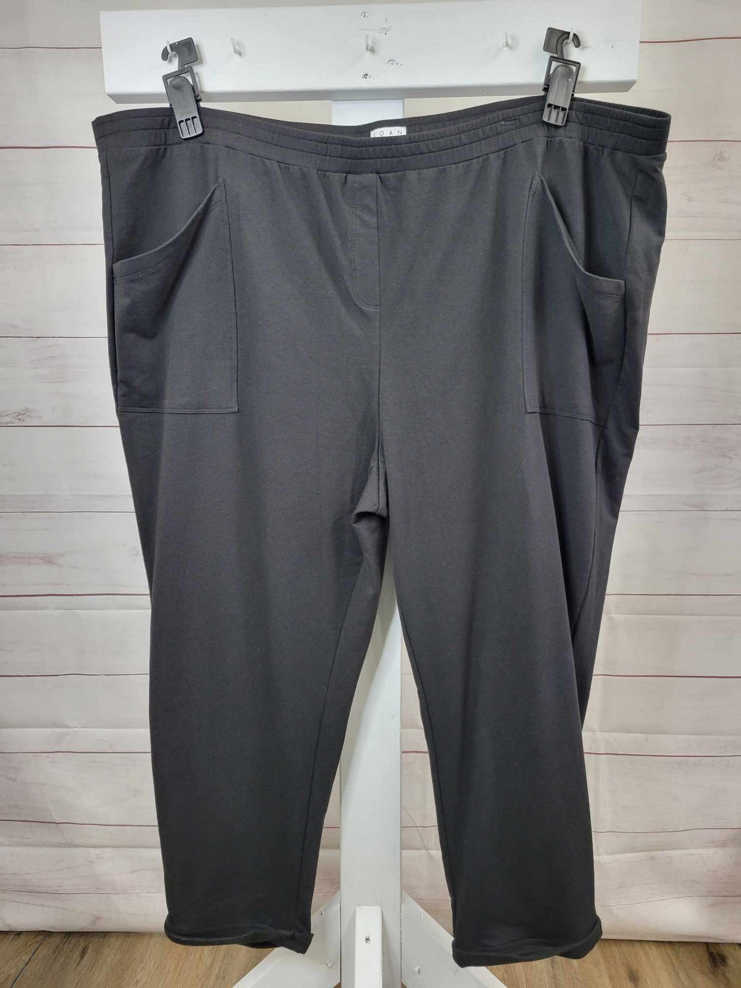 4X BLACK A511614 Joan Rivers Regular French Terry Tapered Pants with Pockets