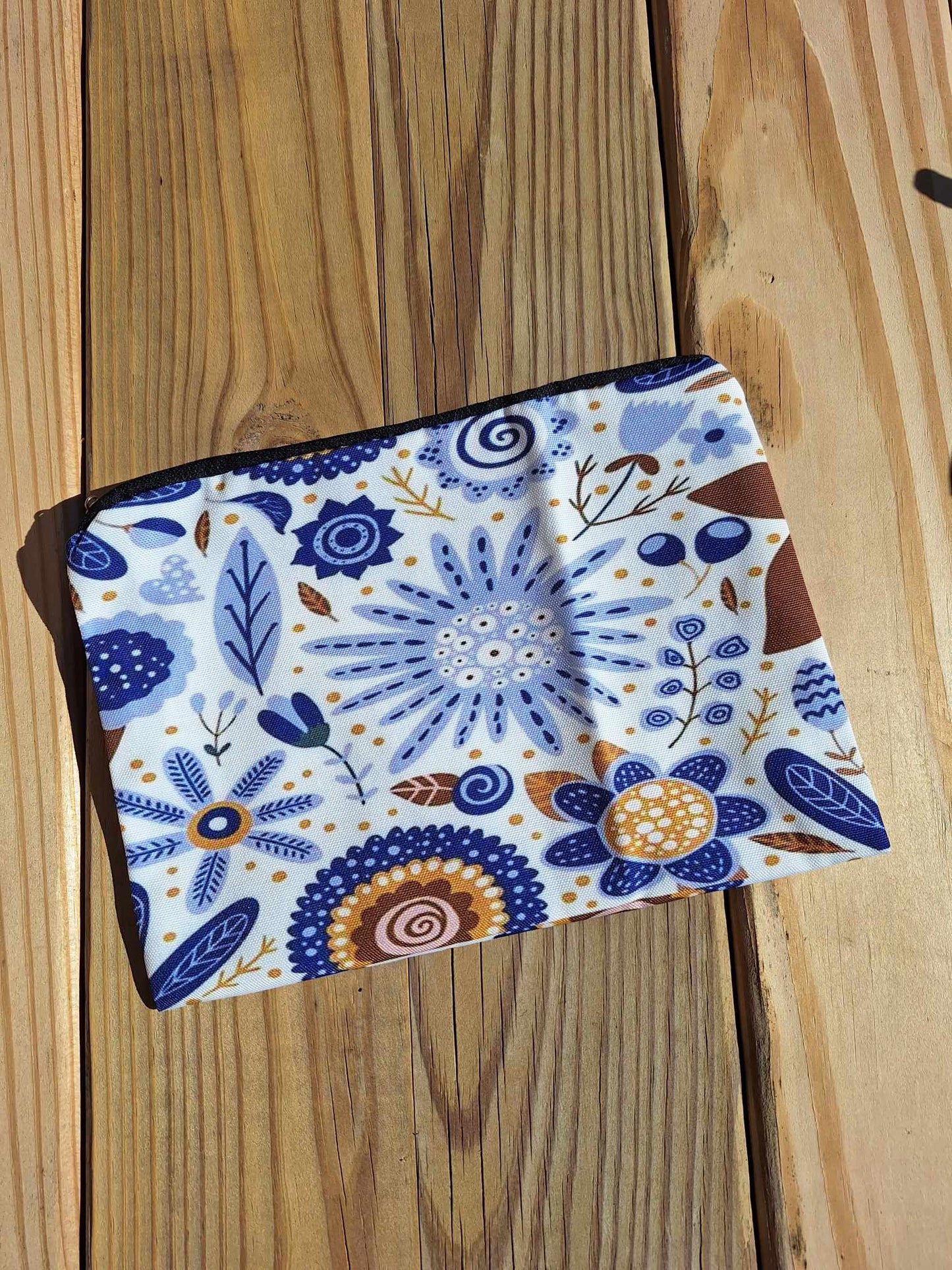 Blue Floral Make-up Bag Cosmetic/Toiletry Pouch