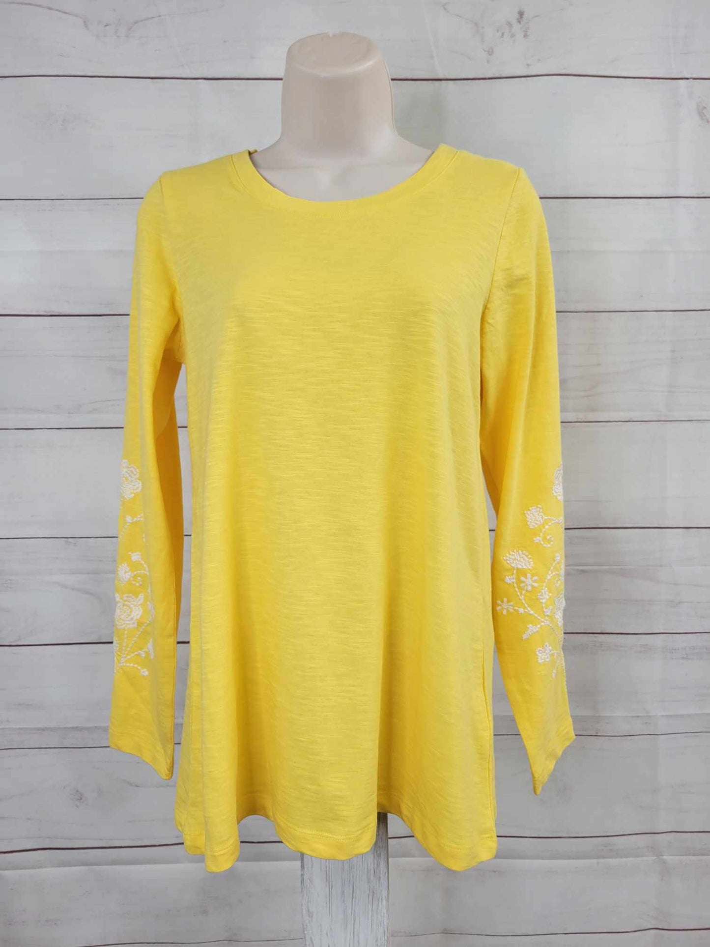 XXSMALL YELLOW A567183 Susan Graver Weekend Regular Textured Cotton Tunic w/Sleeve Embroidery