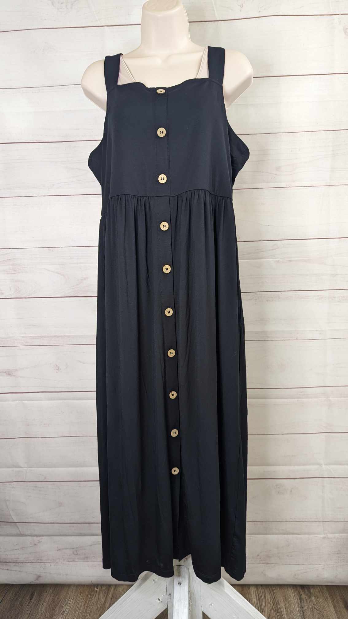 LARGE BLACK A593381 Susan Graver Weekend Regular Cool Touch Button-Front Midi Dress