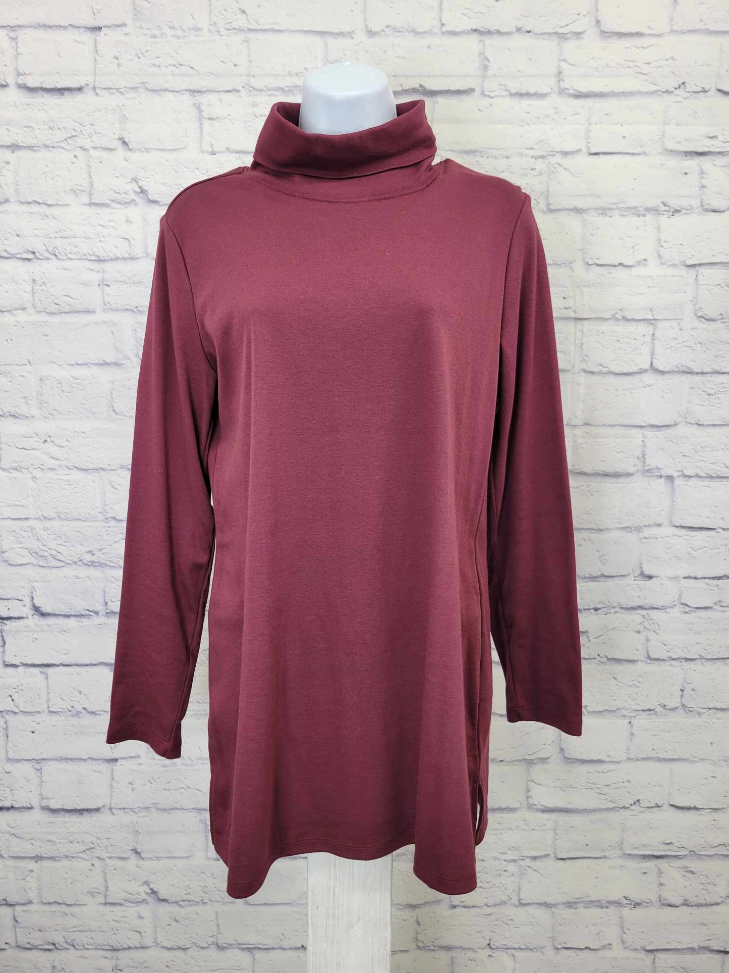 SMALL WINE A389033 Denim & Co. Essentials Interlock Turtle Neck Tunic