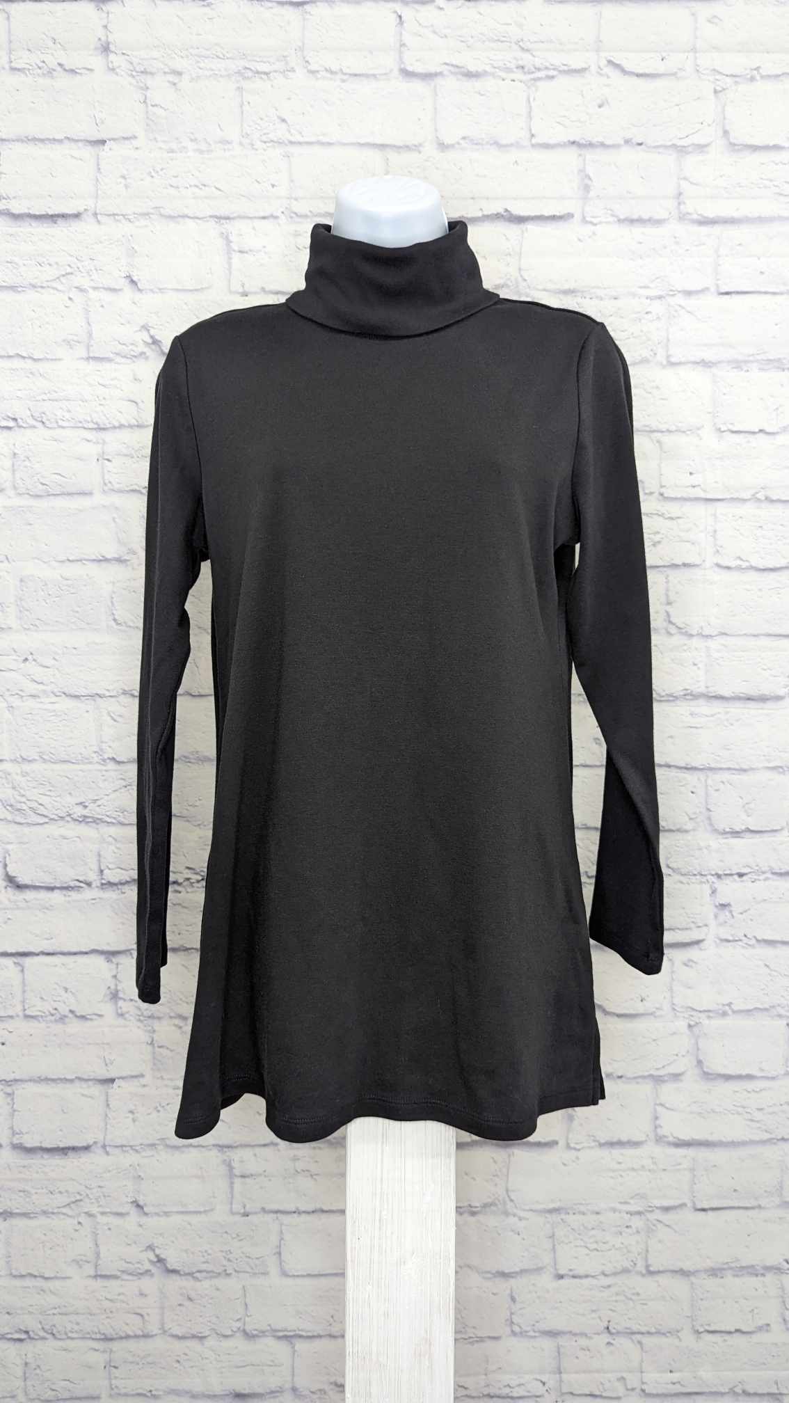 SMALL BLACK A389033 Denim & Co. Essentials Interlock Turtle Neck Tunic