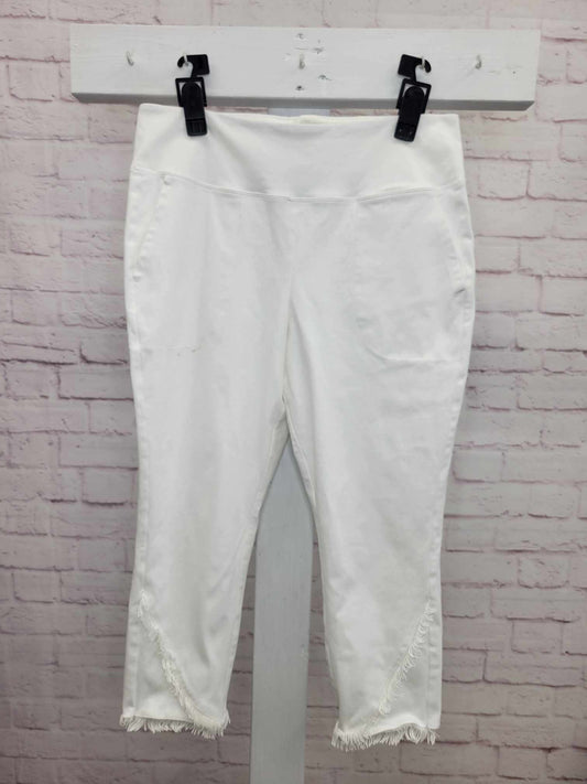 LARGE WHITE A646522 Women With Control Tummy Control Petite Prime Stretch Denim Crop Pant