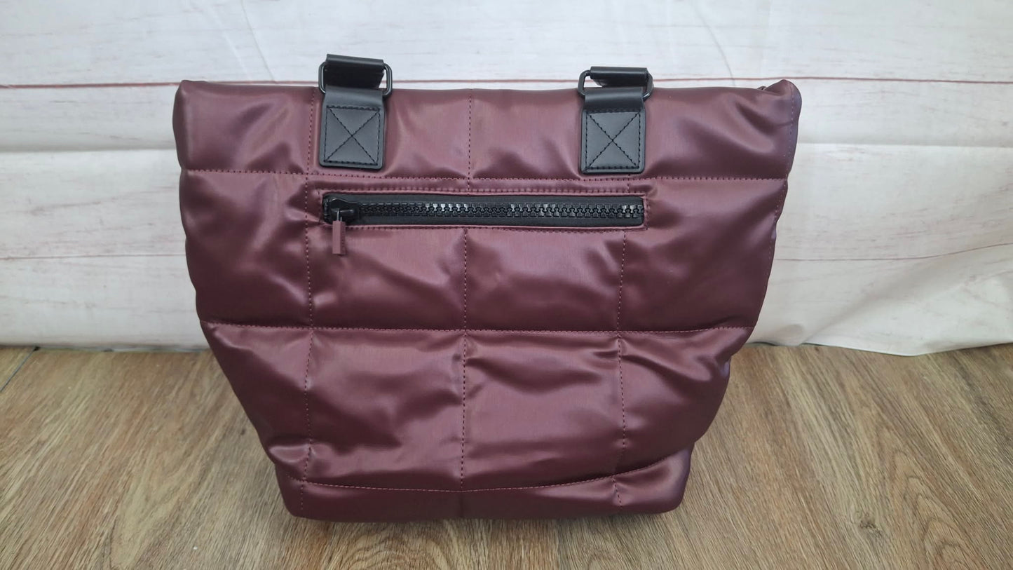 DEEP WINE A712033 IHKWIP Checkmate Quilted Tote w/ 2 Crossbody Straps