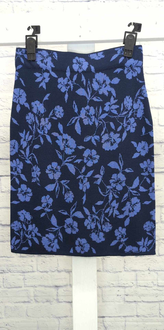 XLARGE NAVY FLORAL A544613 Isaac Mizrahi Live! Jacquard Sweater Skirt with Side Slits