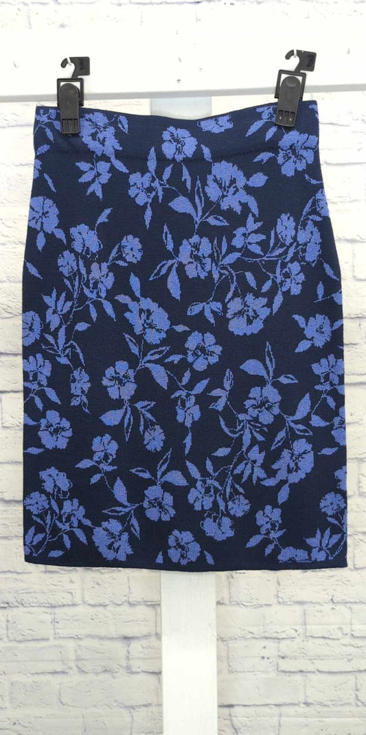 XXSMALL NAVY FLORAL A544613 Isaac Mizrahi Live! Jacquard Sweater Skirt with Side Slits