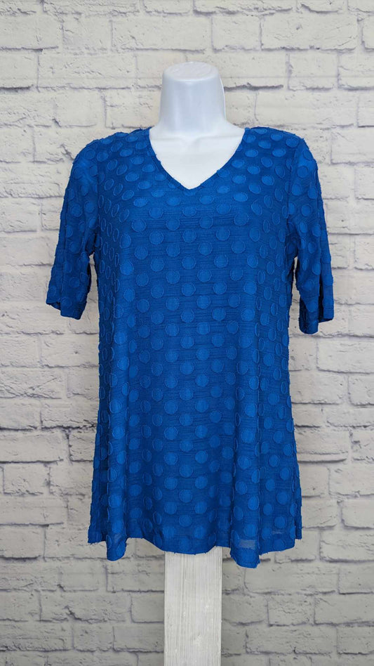 XXSMALL BLUE A393729 Susan Graver Burnour Jacquard Knit Elbow-Sleeve Fully-Lined