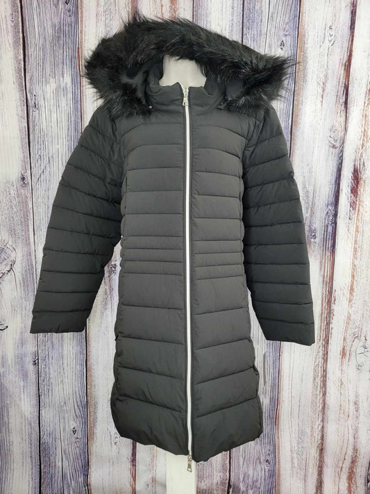 LARGE BLACK A546059 Nuage Regular Stretch Puffer Coat w/ Removable Faux Fur Trim Hood