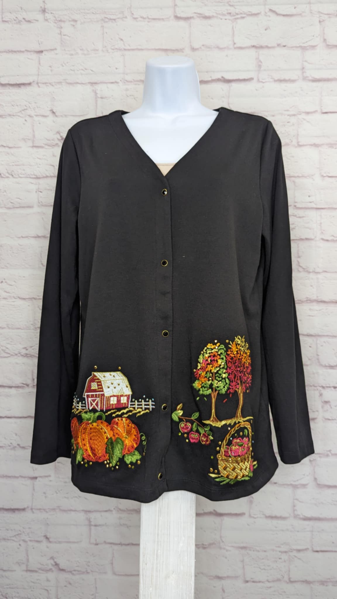 BLACK A619249 Quacker Factory Autumn Fun Snap Front Cardigan (MULTIPLE SIZES AVAILABLE)