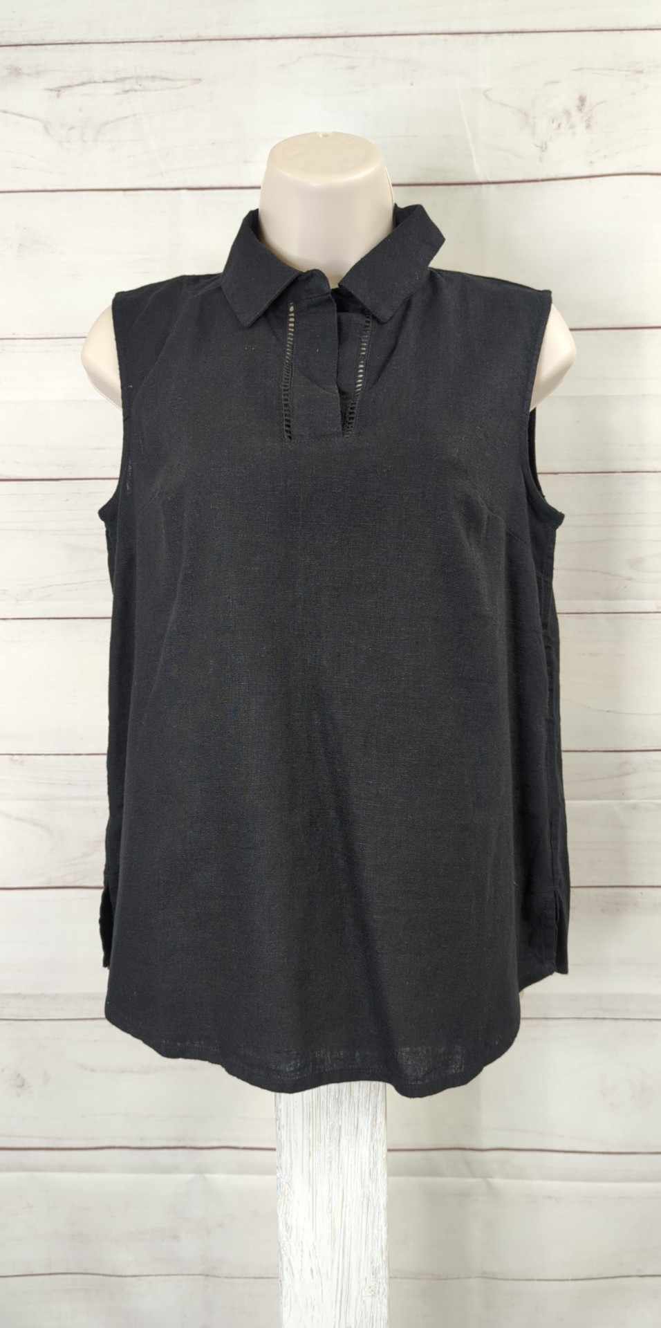 XXSMALL PET BLACK A507387 Joan Rivers Petite Sleeveless Linen Top w/ Ladder Stitch