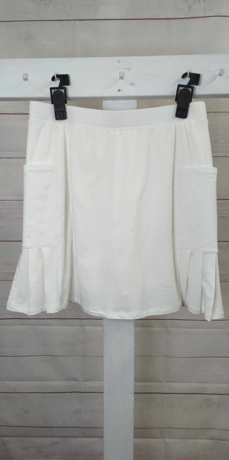 MEDIUM WHITE A601485 Denim & Co. Active French Terry Pull-on Skort with Pleated Hem