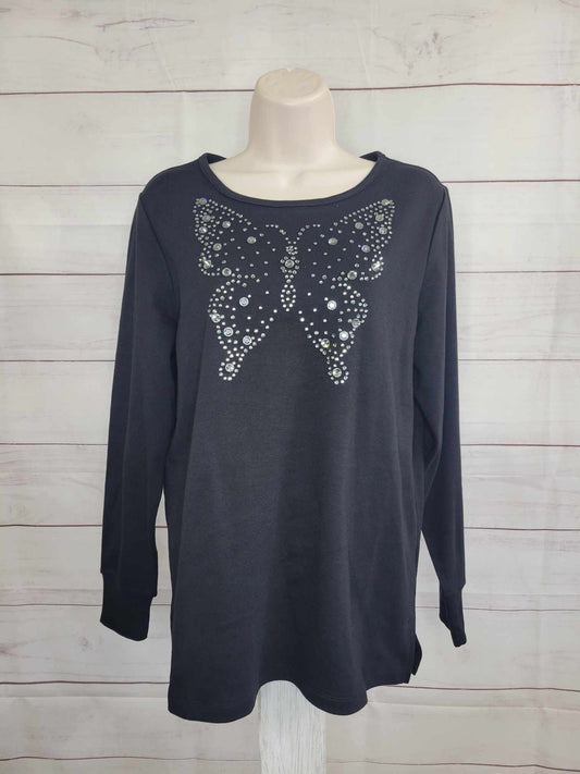 XXSMALL BLACK A612399 Quacker Factory Fall Flutter Long Sleeve Top w/ Cuffs