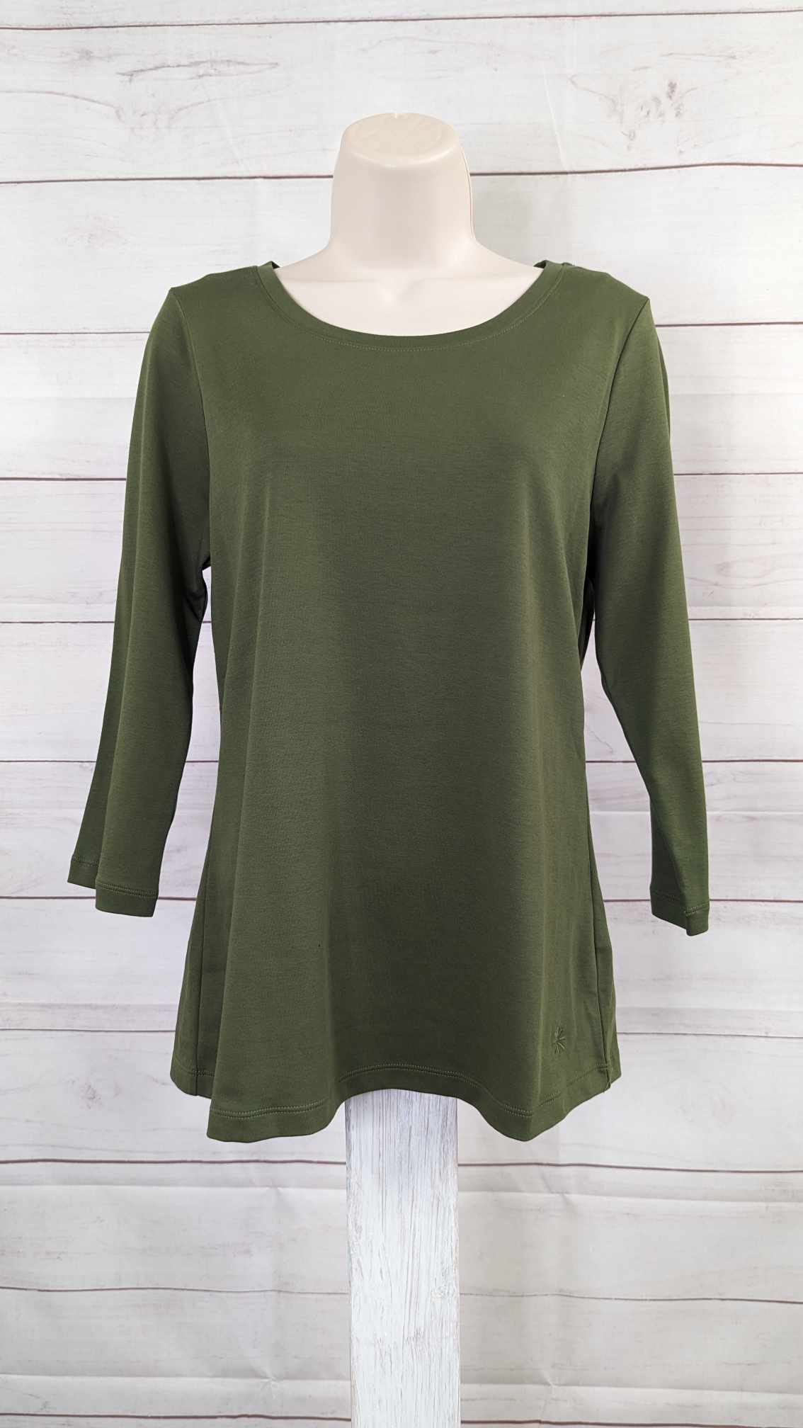 SMALL GREEN A454848 Isaac Mizrahi Live! Pima Cotton 3/4 sleeve T-Shirt