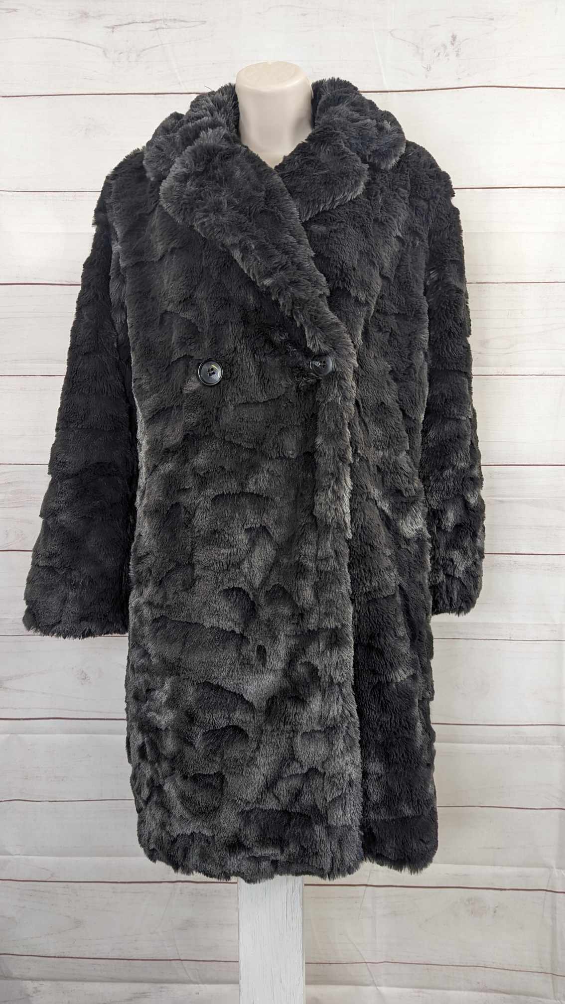 XLARGE BLACK A556120 Dennis Basso Madison Avenue Textured Faux Fur Coat