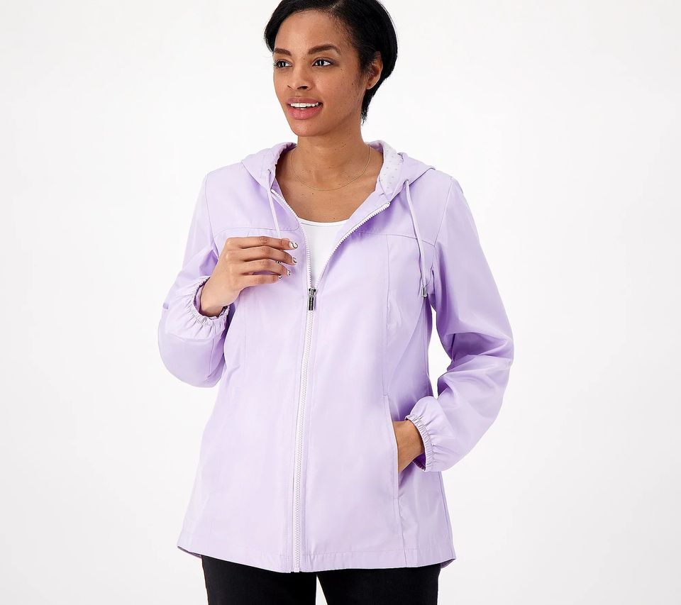 XXSMALL LAVENDAR A470640 Susan Graver Water Resistant Windbreaker with Dot Lining