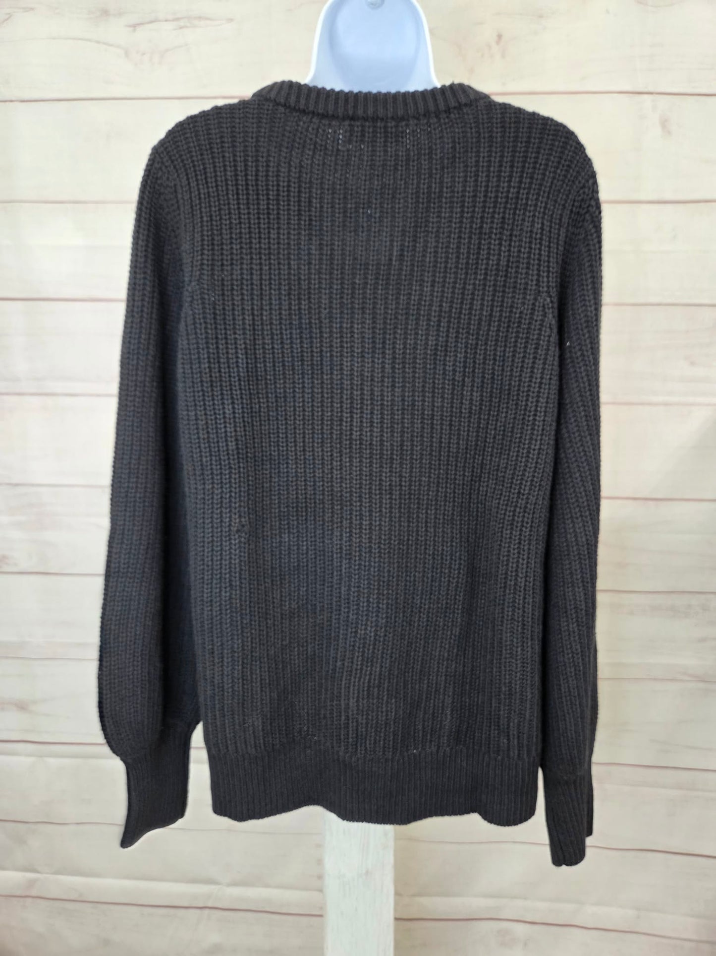 MEDIUM BLACK A707186 Belle by Kim Gravel Chunky Shaker Knit Bishop Sleeve Sweater