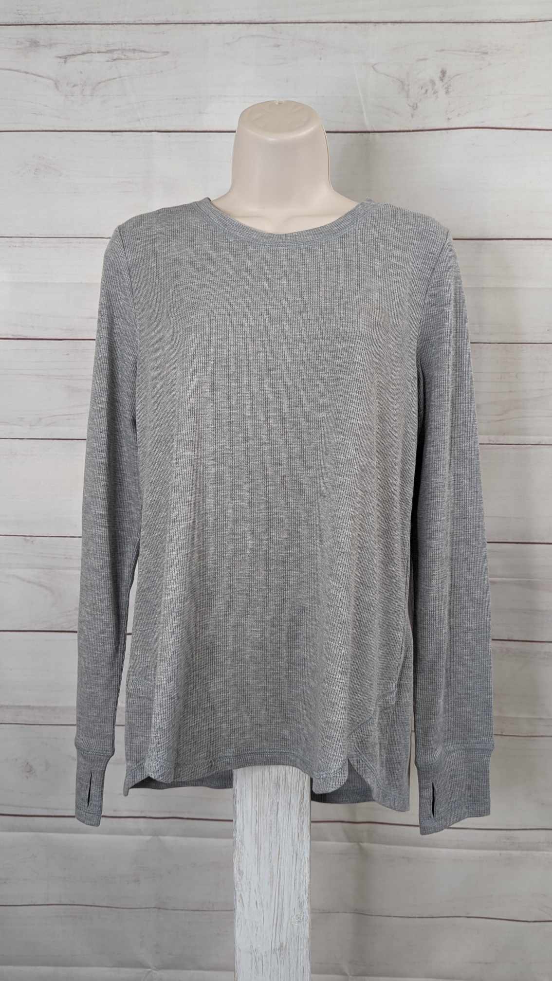 XXSMALL HTHR GREY A463117 Susan Graver SG Sport Thermal Knit Top with Thumbhole Detail