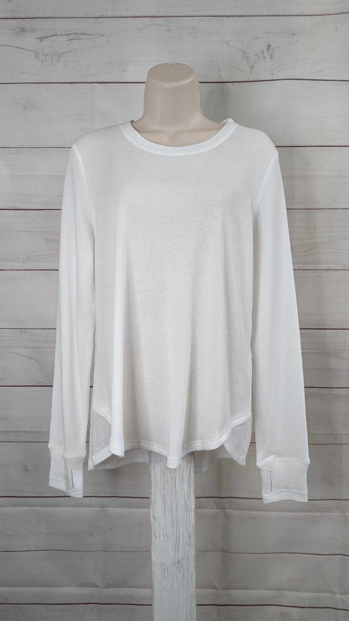 XXSMALL PEARL A463117 Susan Graver SG Sport Thermal Knit Top with Thumbhole Detail