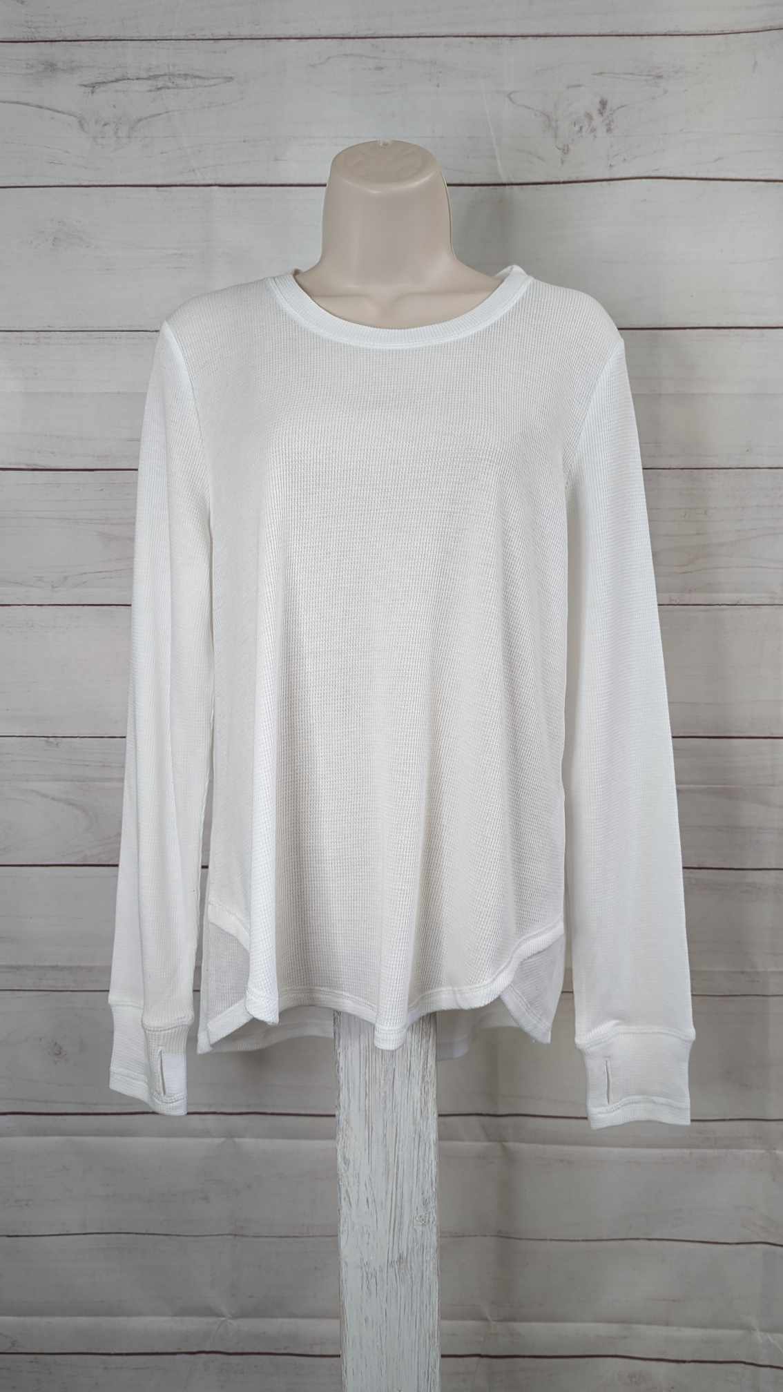 LARGE PEARL A463117 Susan Graver SG Sport Thermal Knit Top with Thumbhole Detail